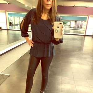 Anthropologie navy blue blouse with details